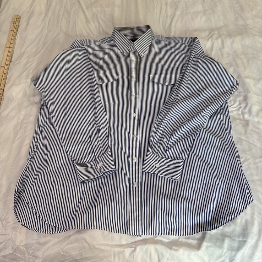 Pinto Ranch YY Collection Western Shirt 2XL Blue White Vertical Stripe Cotton